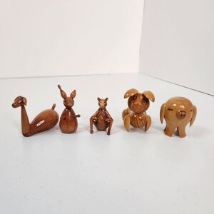 Vintage Miniature Wood Animals Quirky Kitsch Mini Toys 1970s 70s Dog Pig Monkey